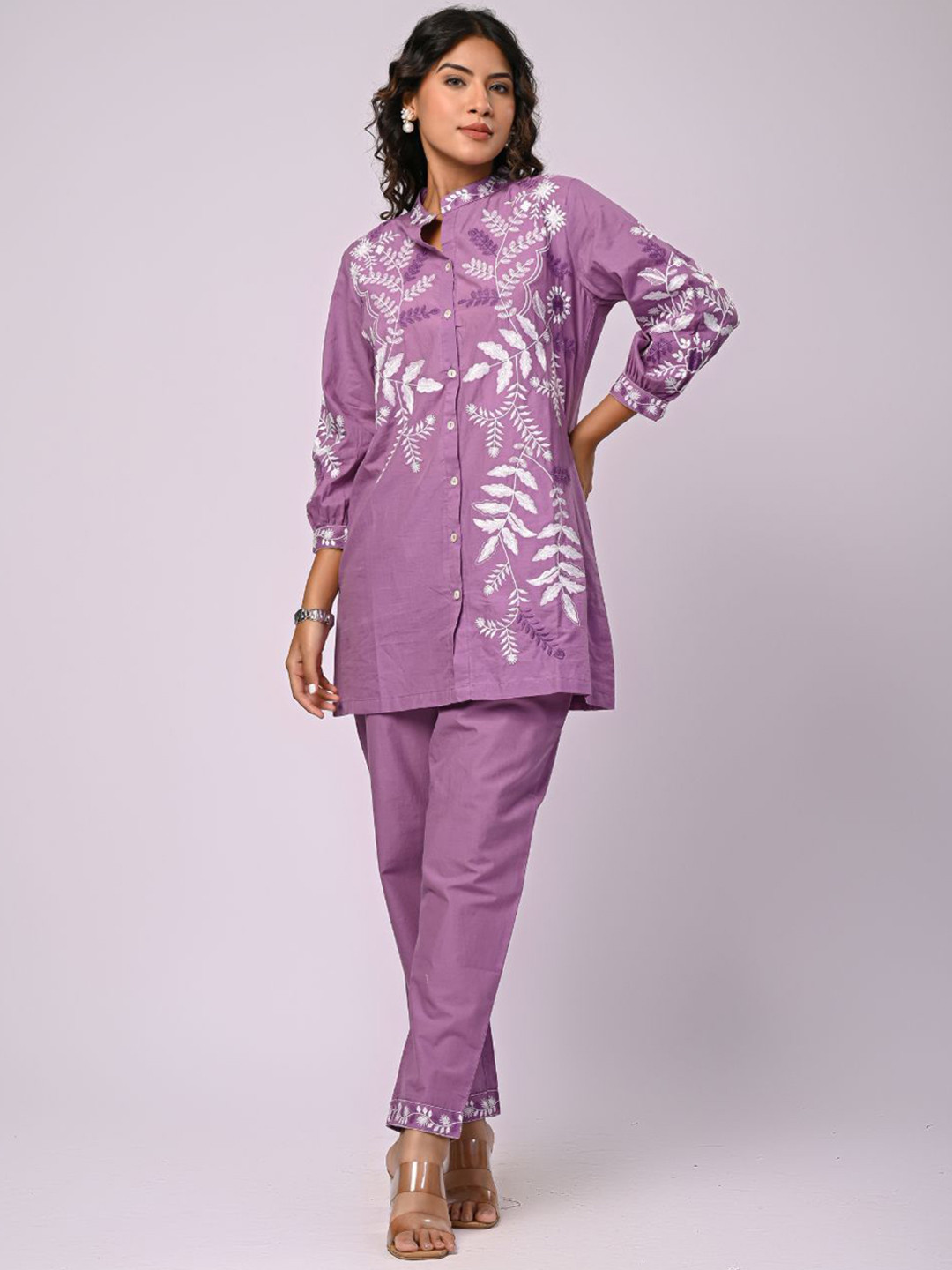 Zolo Label Embroidered Shirt Style Tunic With Trousers Co-Ords