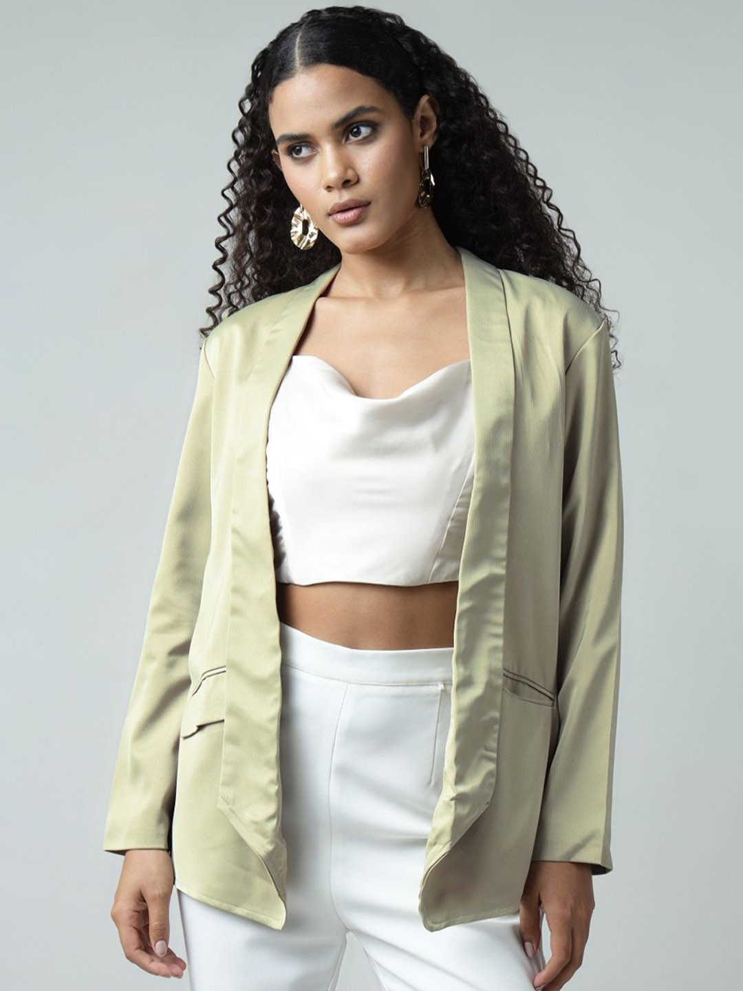 SANAITA CREATIONS Overwrap Shawl Collar Open Front Blazer