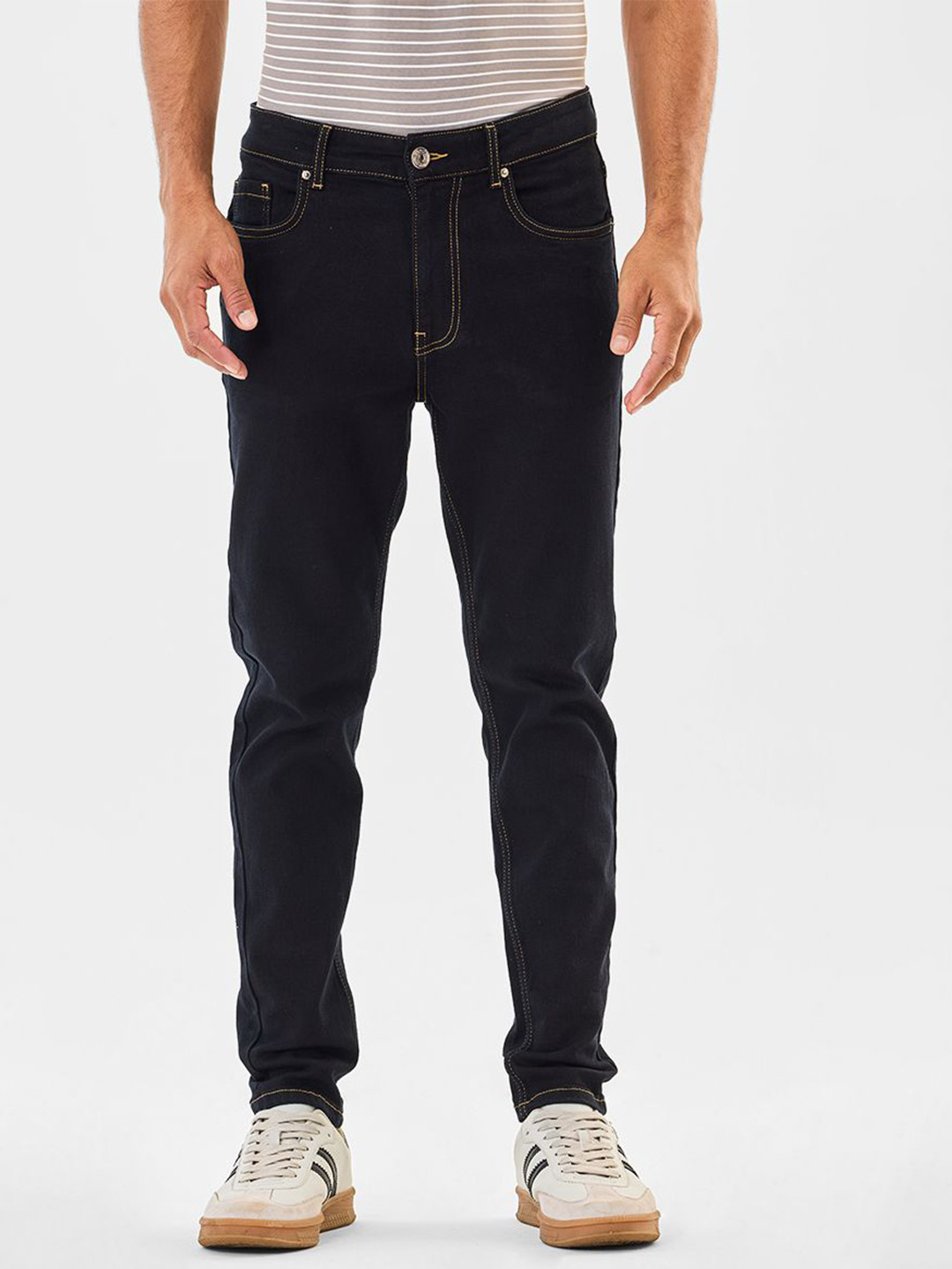 Snitch Men Dark Blue Mid-Rise Skinny Fit Cotton Jeans