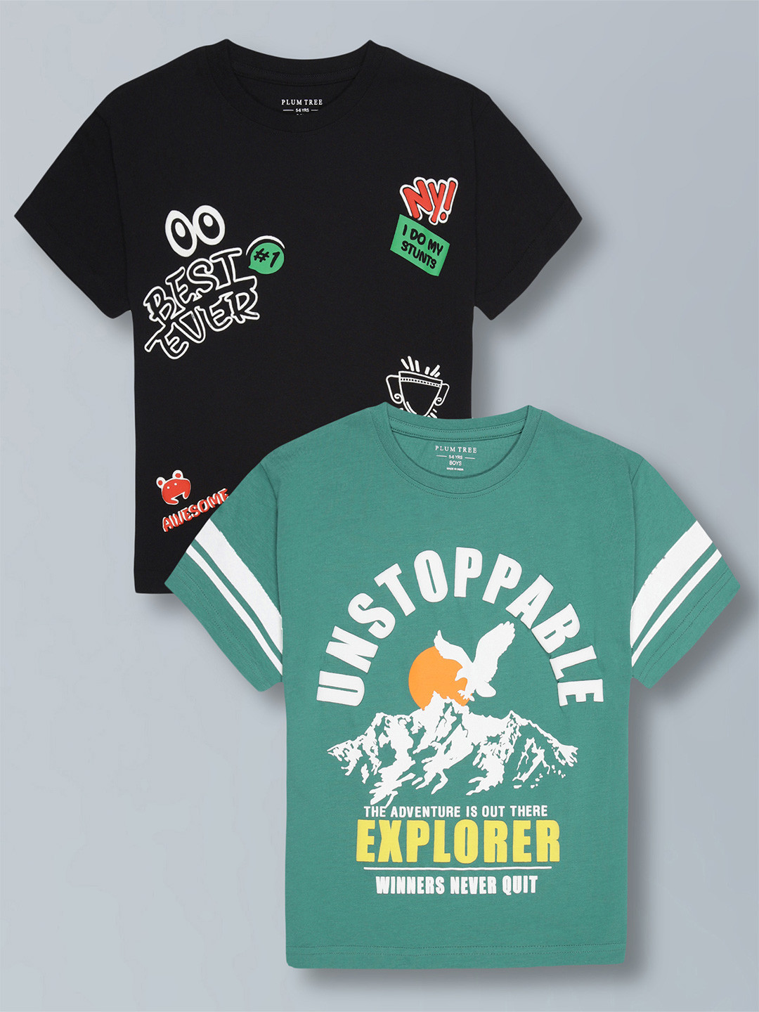 PLUM TREE Boy Pack of 2 Printed Cotton T-shirt