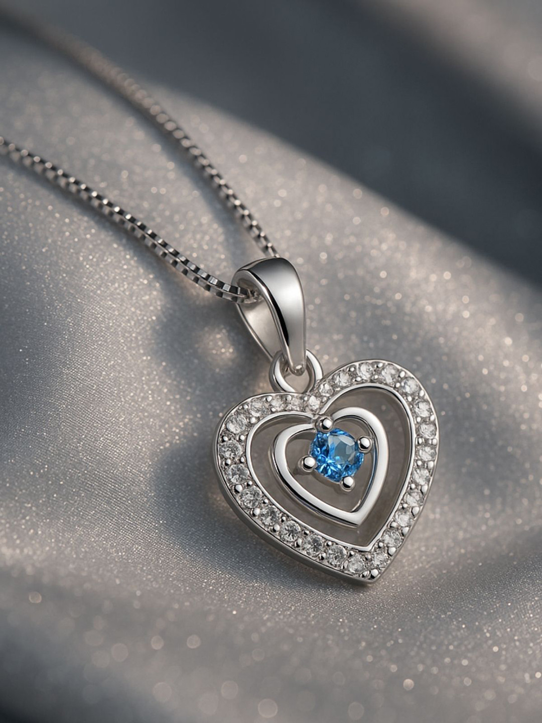 Zarkan 925 Sterling Silver Rhodium American Diamond Studded Heart Pendant With Chain