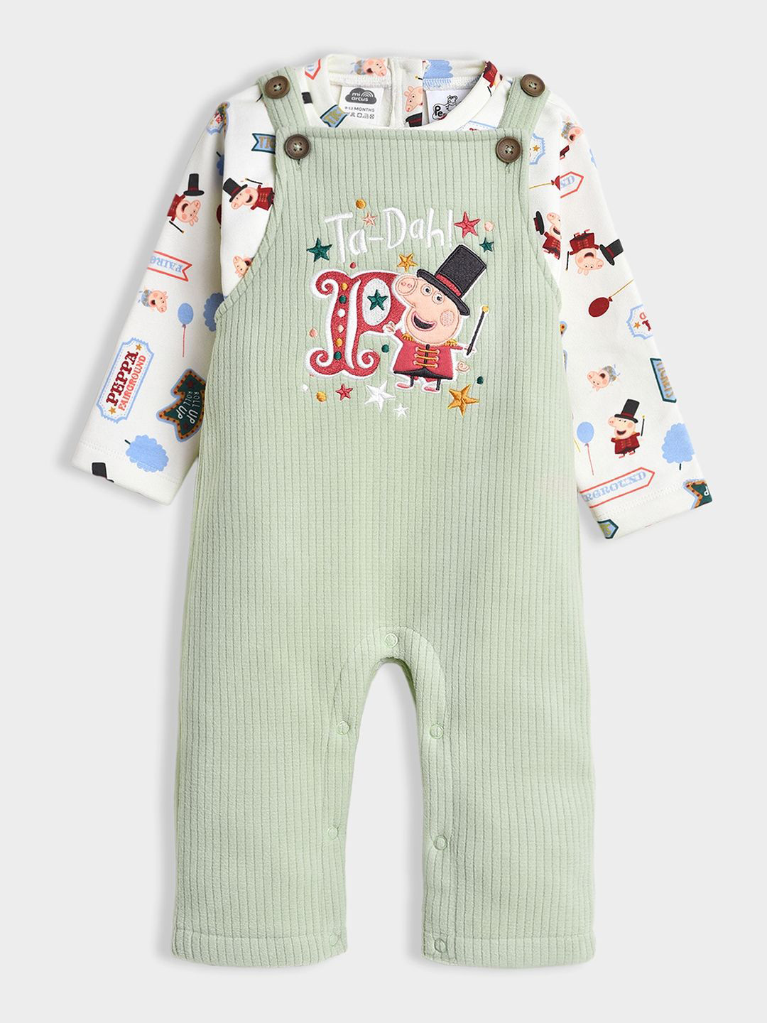 MiArcus Kids Peppa Pig  Printed T-Shirt & Patch Work Dungaree