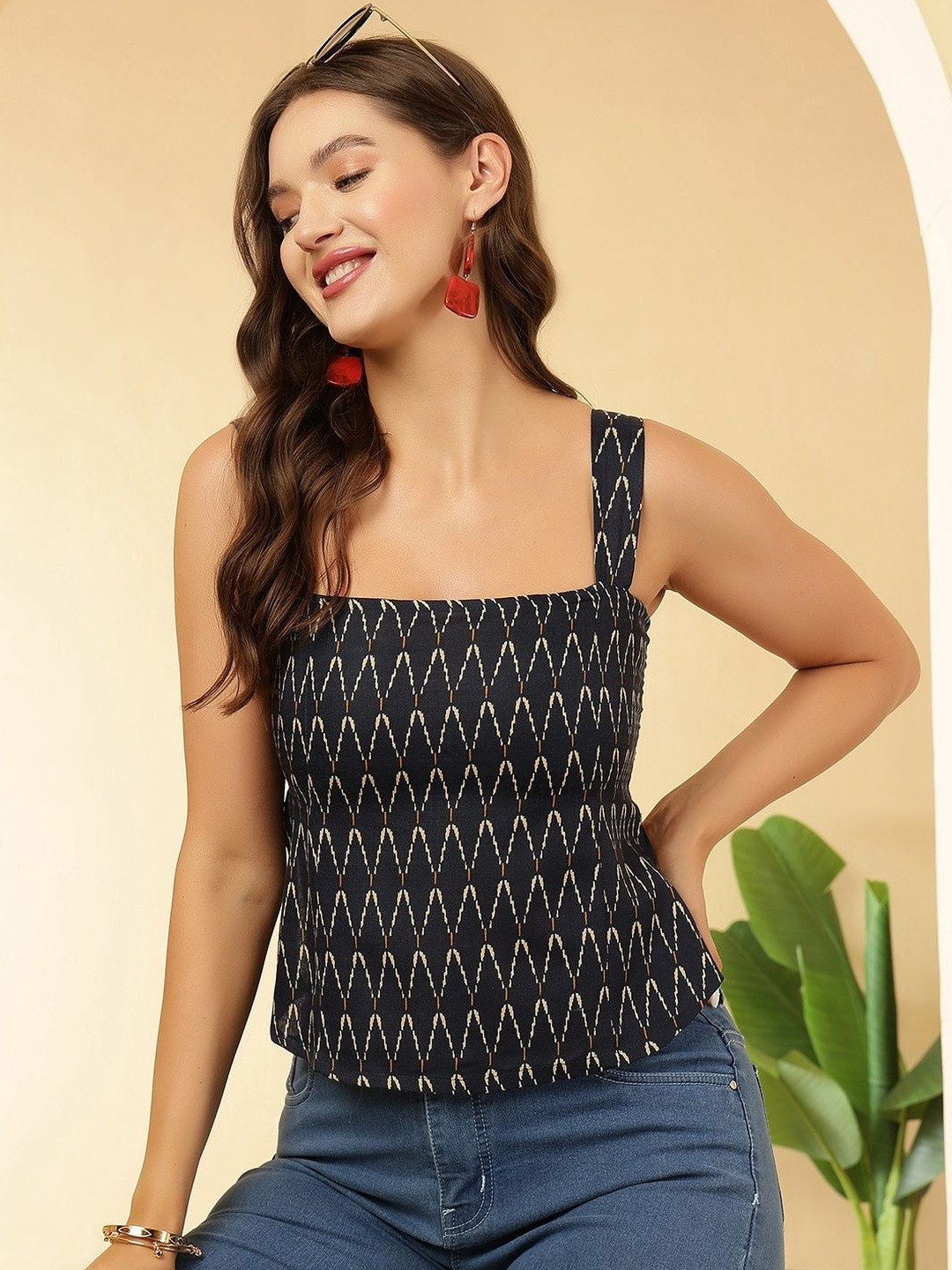 KEIYONA Women Square Neck Cotton Styled Back Top