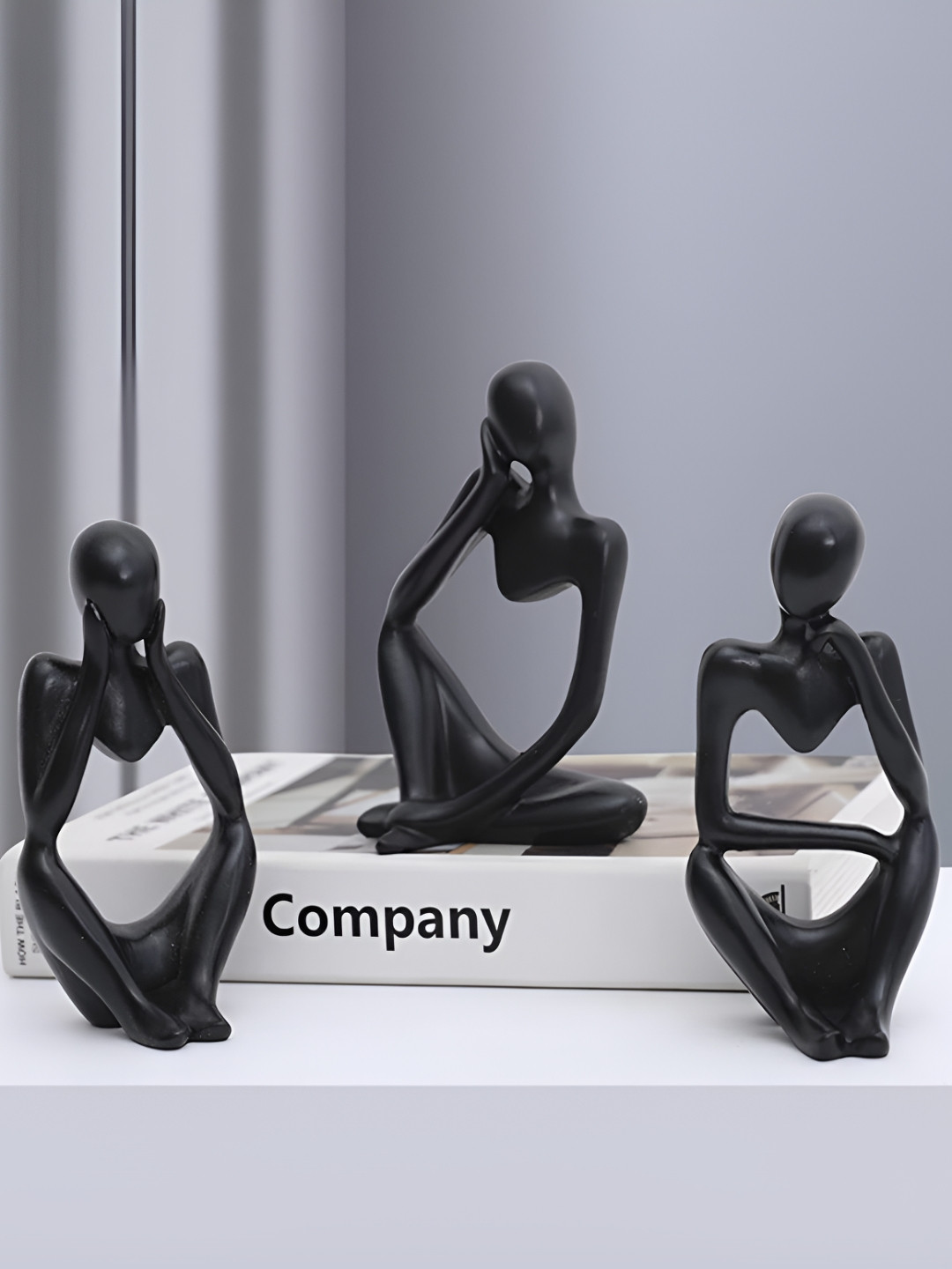 Ascension Black 3 Pieces Thinker Statues Ceramic Figurine Showpieces