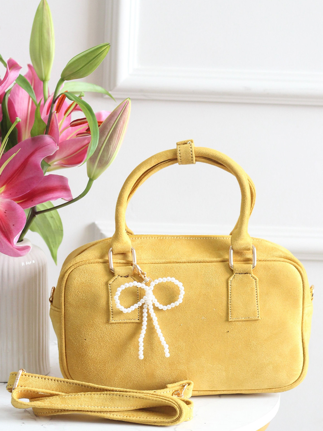 BOXWISH BY BHUMIKA Women Solid Structured Bow Detail Handheld Bag