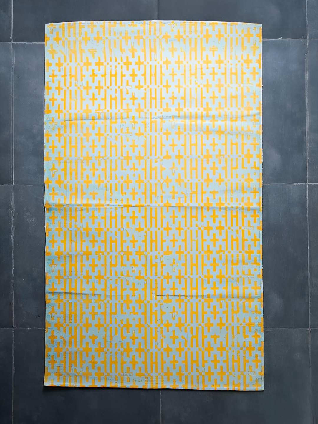FREEDOM TREE Gyamati Yellow & White Printed Pure Cotton Rectangular Rug-Dhurrie