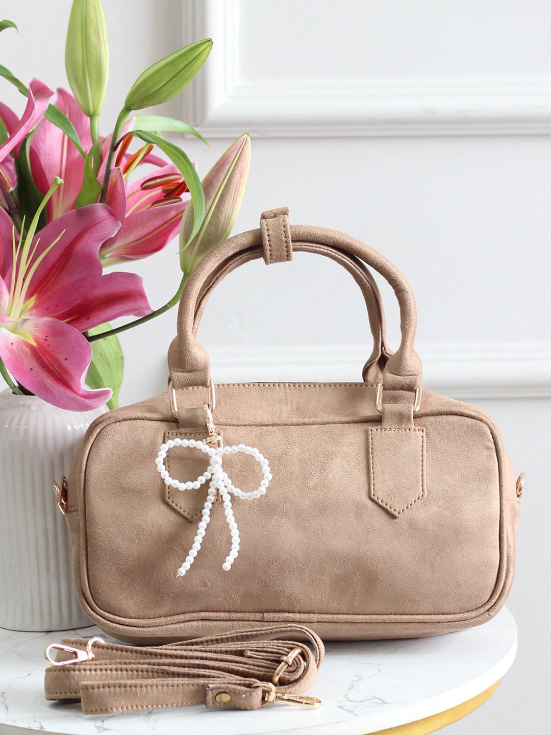 BOXWISH BY BHUMIKA Suede Structured Sling Bag with Cut Work
