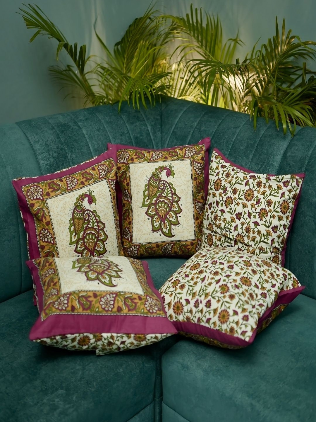 Loom Bliss Pink & Orange Ethnic Motifs Cotton Square Cushion Cover