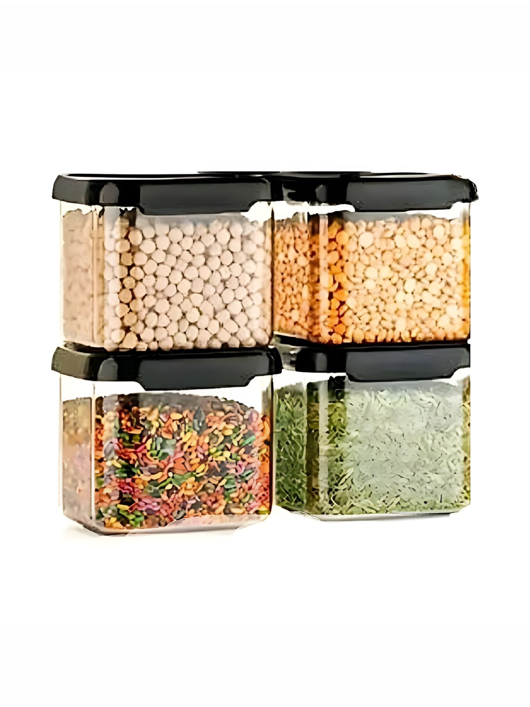 Luvis Grace Transparent & Black 4 Pieces Square Box Containers