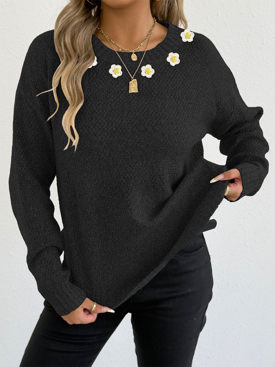 StyleCast x Revolte Women Embroidered Cable Knit Pullover Sweater