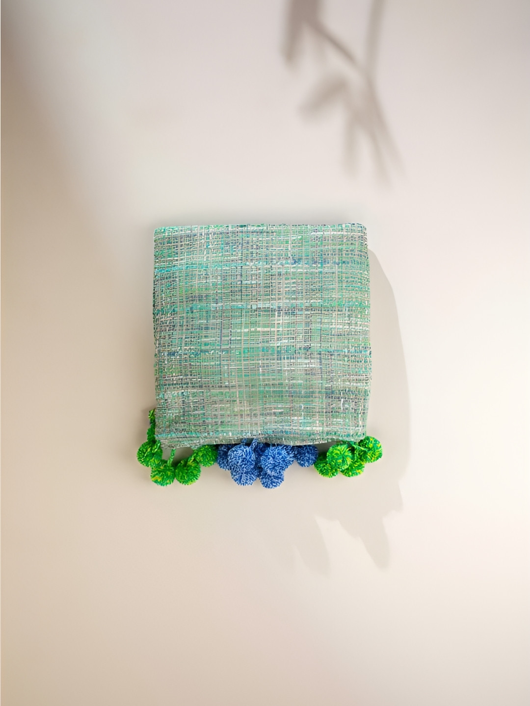 FREEDOM TREE Green & Blue Rectangular Self-Design Cotton Throw