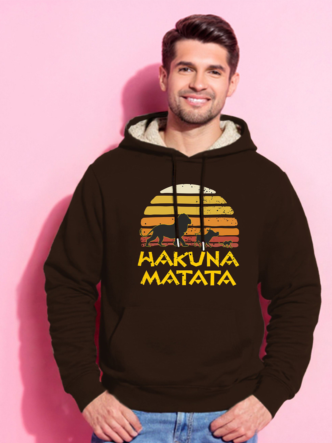 TOGS & TERRE Men Lion King Printed Fur Hooded Sweatshirt