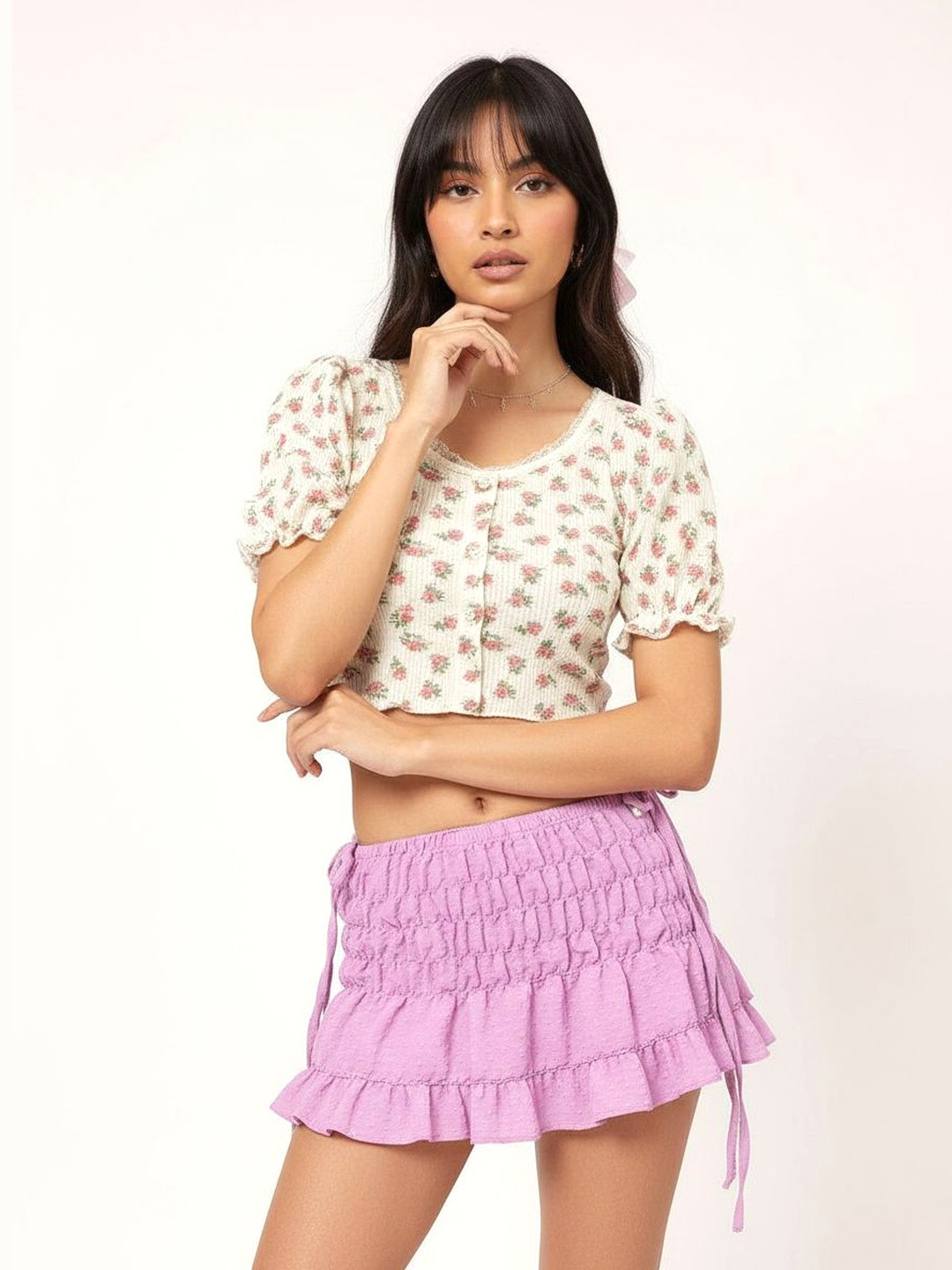 DressBerry Floral Blooms Textured Knit Top