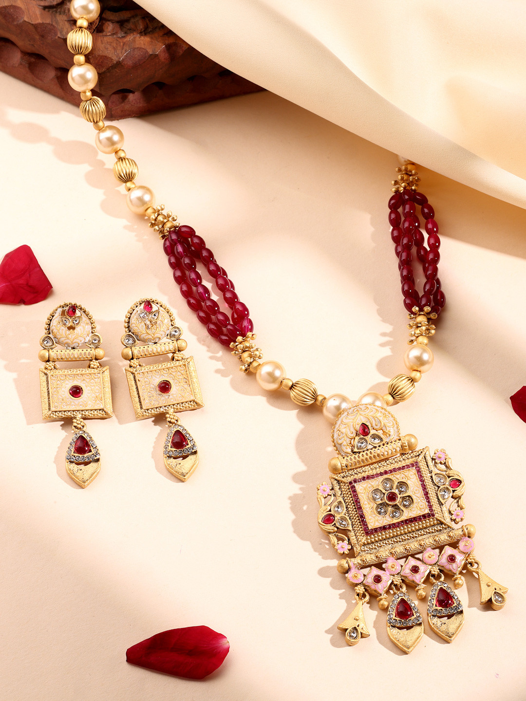 ADIVA 22K Gold-Plated Kundan Studded And Artificial Beaded Jewellery Set