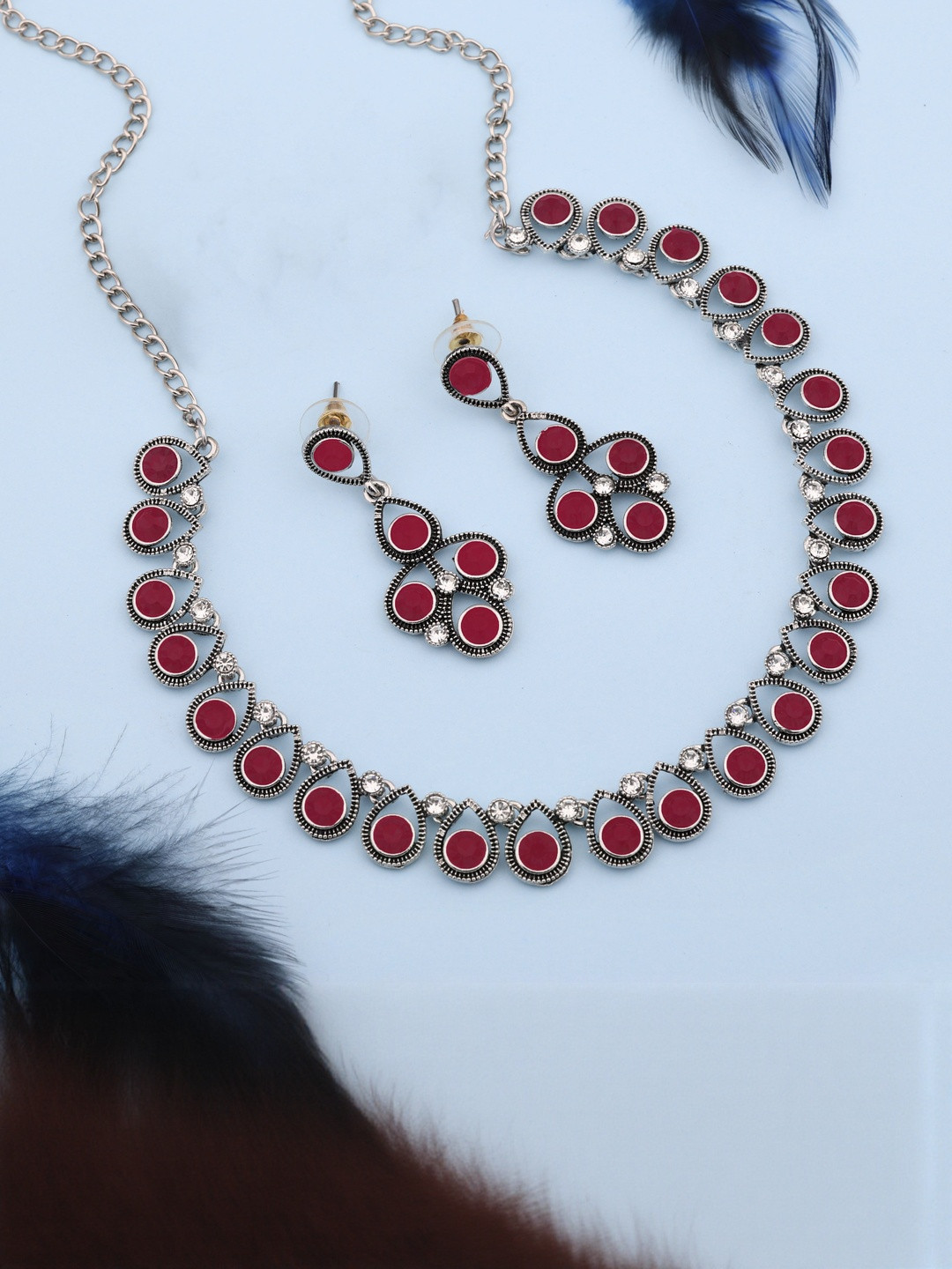 Anouk Silver-Plated AD Necklace Set with Matching Earrings