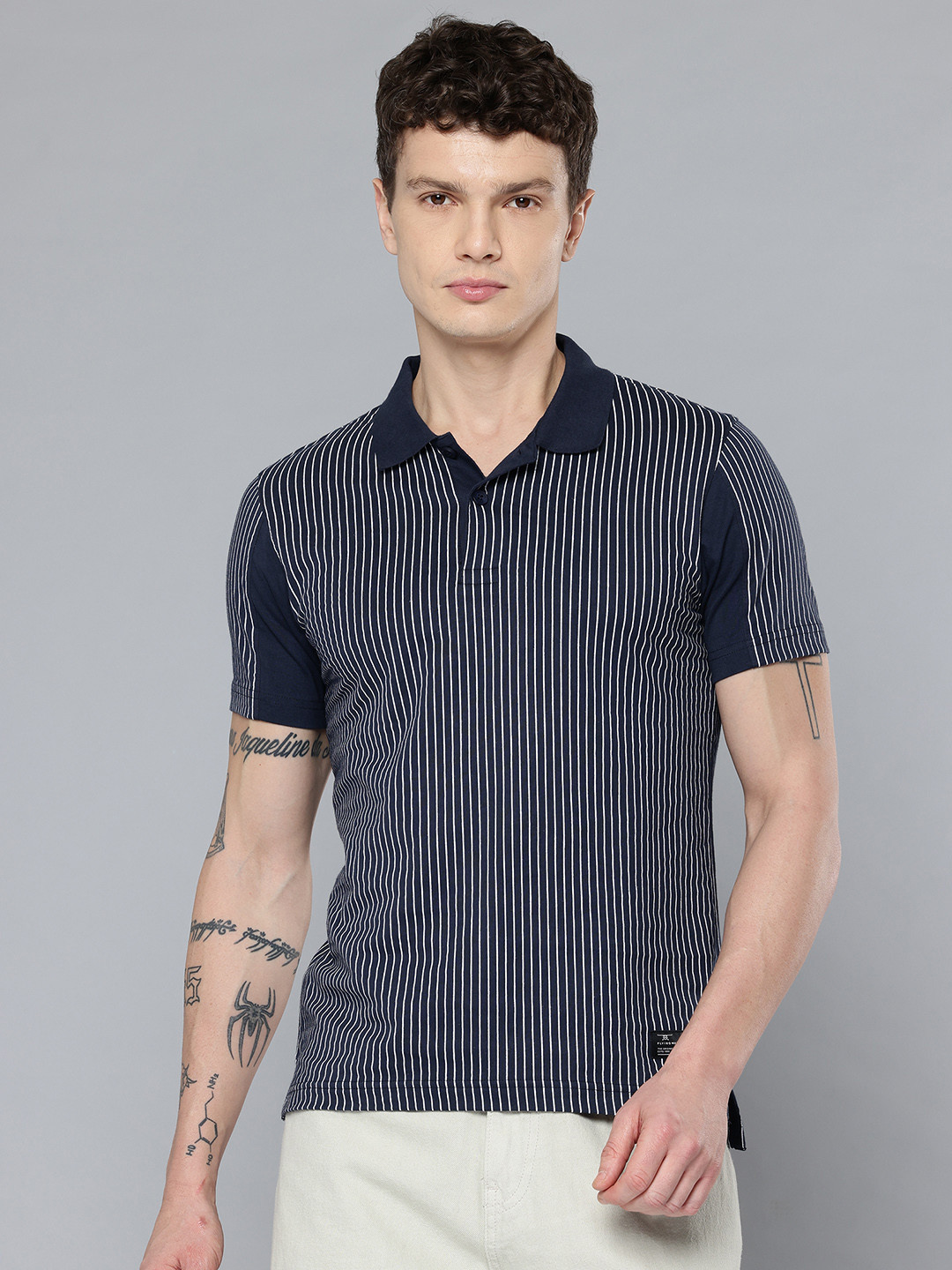 Flying Machine Striped Polo Collar T-shirt