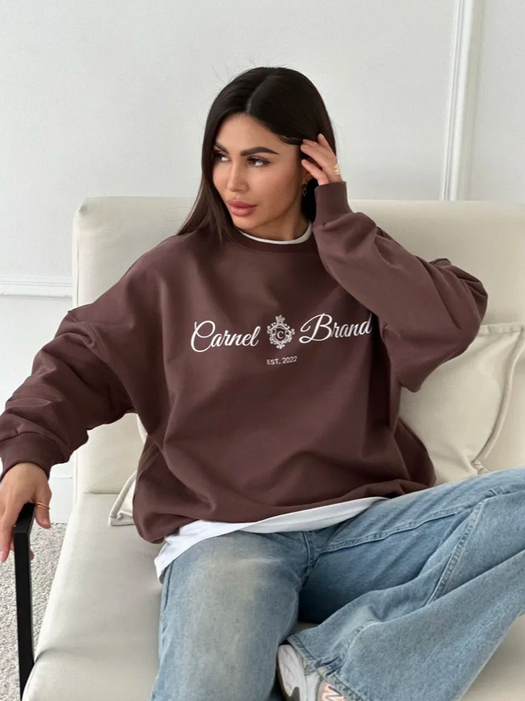 StyleCast x Revolte Women Typography Printed Round Neck Cotton Pullover Sweatshirt