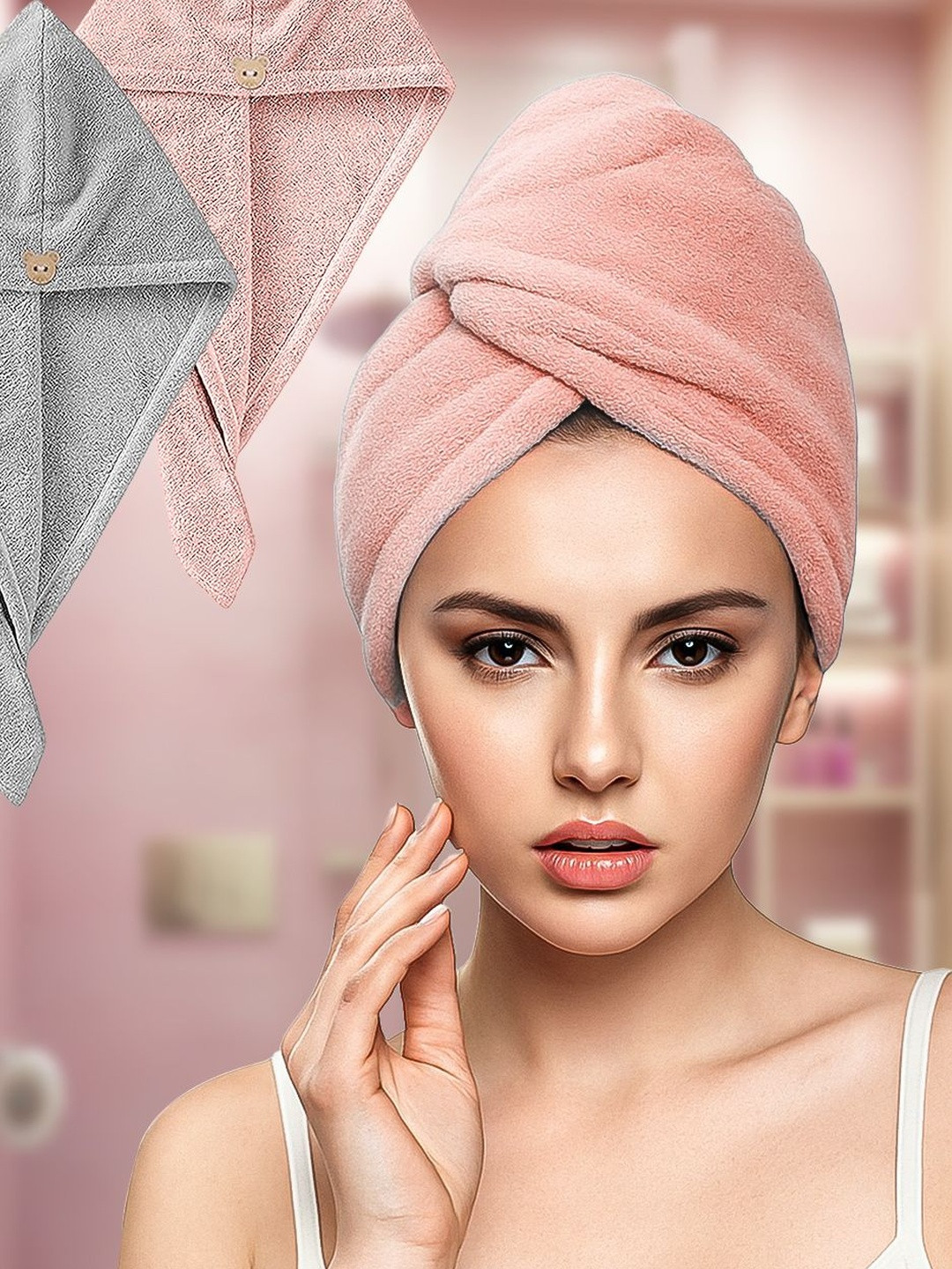 Sittella Women Pink & Grey Hair Towel