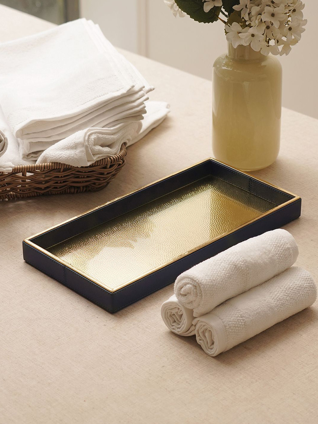 Pure Home and Living Navy Blue & Gold Toned Serving Tray
