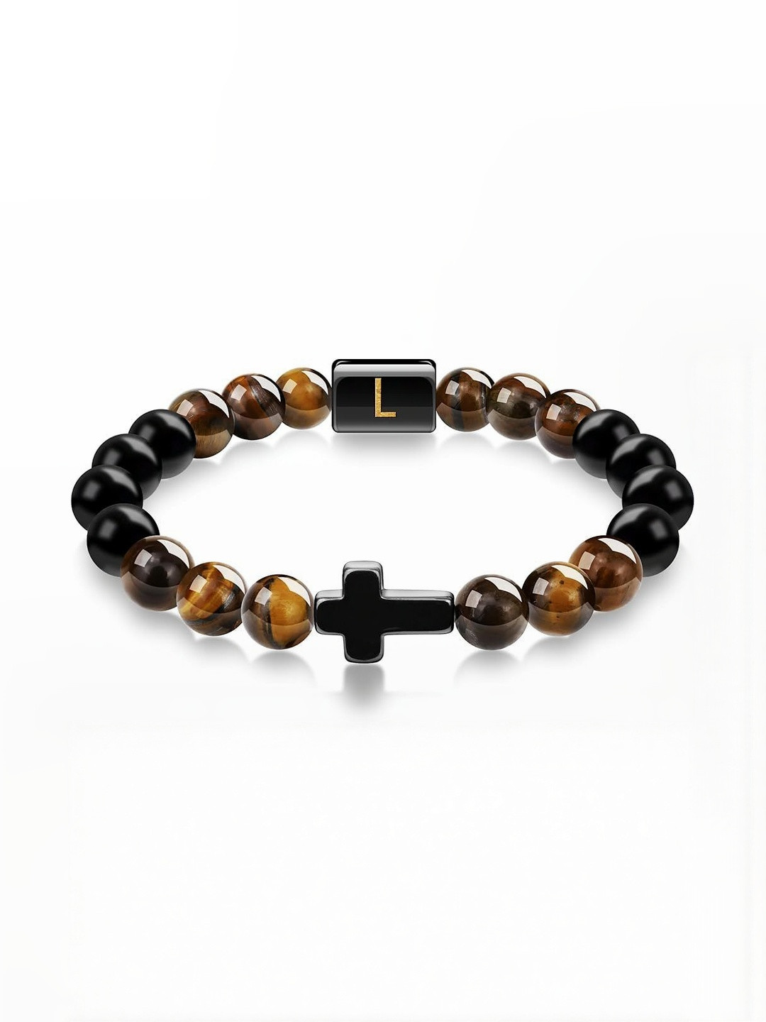 EDMIRIA Men Tigers Eye Cross Beaded Bracelet