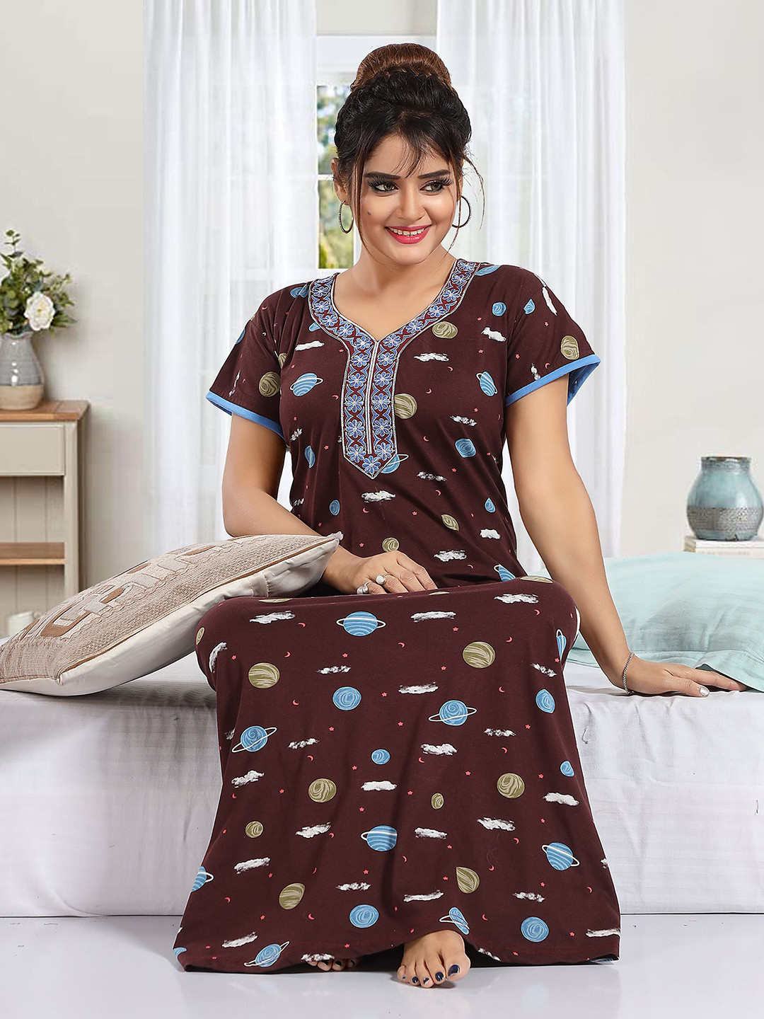 Lady Venom Women Printed Pure Cotton Maxi Nightdress