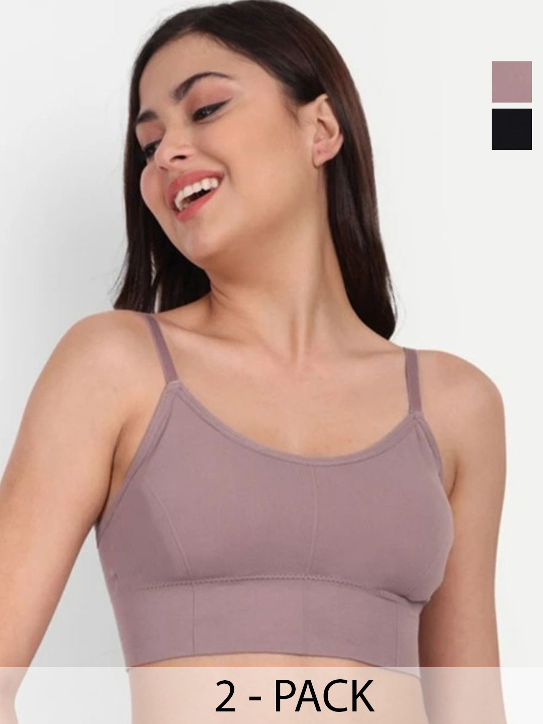 LE CRAF Women Pack Of 2 Seamless Padded Moisture Wicking Cotton Workout Bra