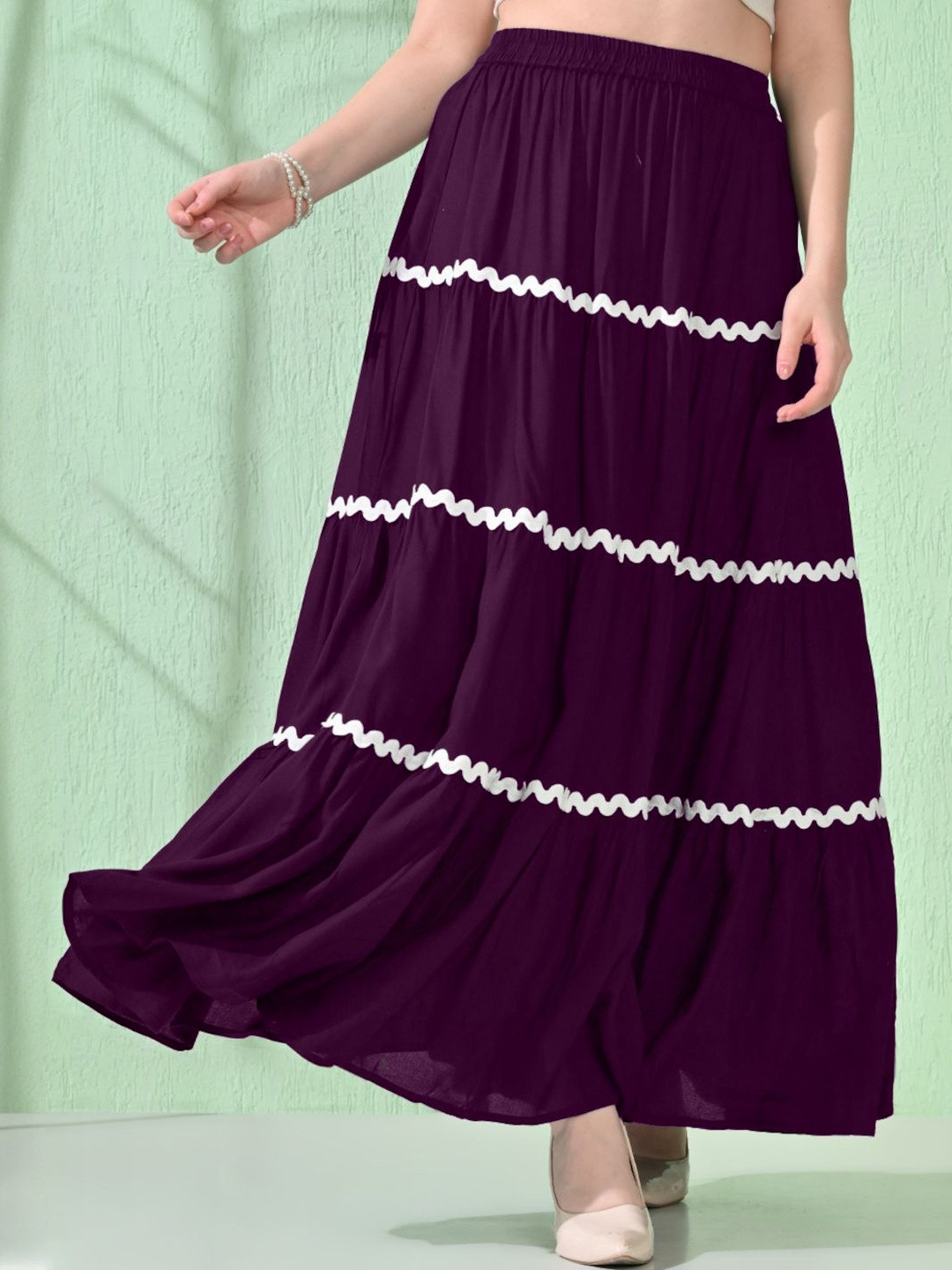 CORSICA Women Purple Polyester Tiered Maxi Skirt