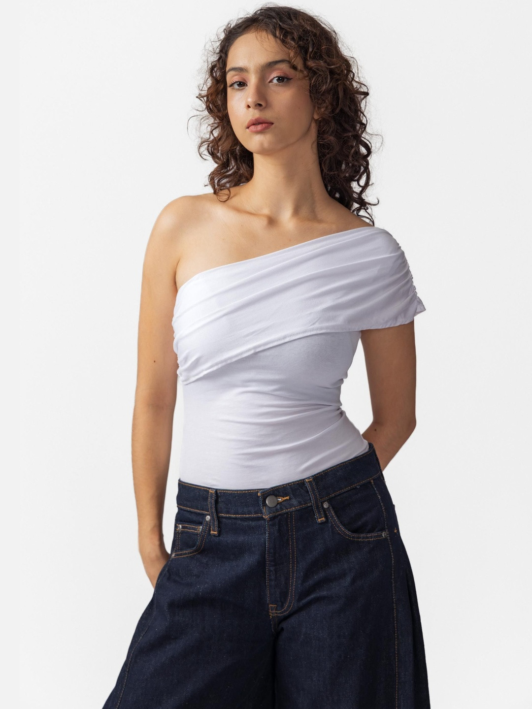Past Modern One Shoulder Cap Sleeves Top