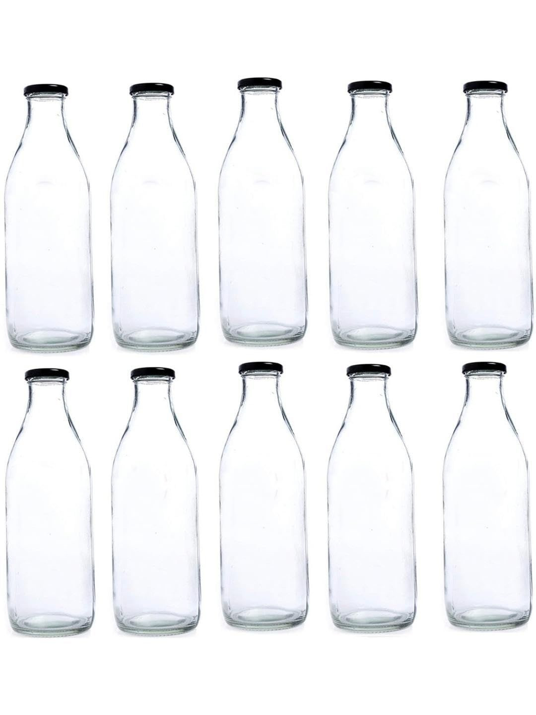 1ST TIME Transparent  & White 10 Pieces Solid Freezer Safe Glass Water Bottle-1000 ml Each