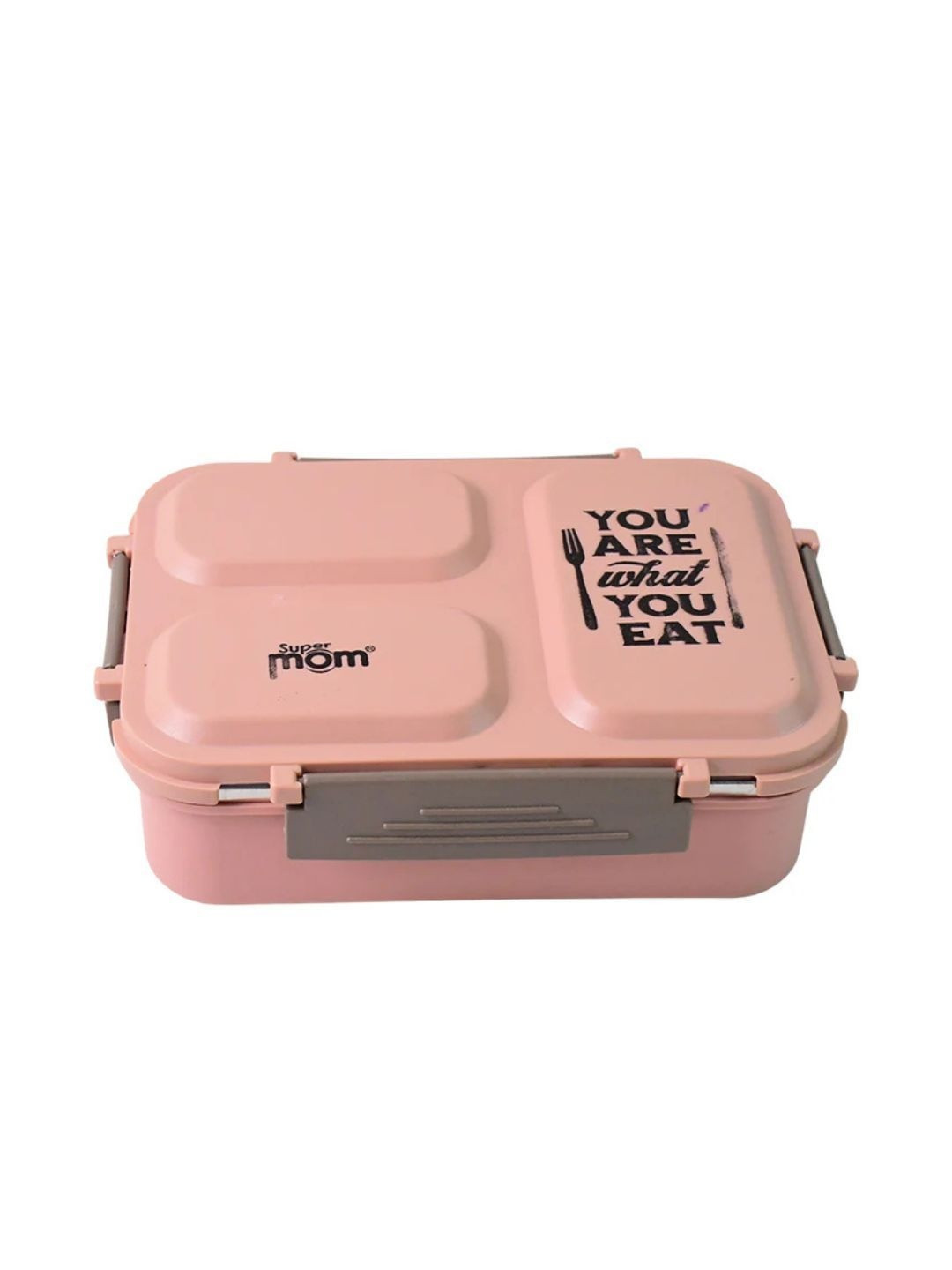 DeoDap Peach & Silver Toned Three Partition Easy to Clean Plastic Lunch Box