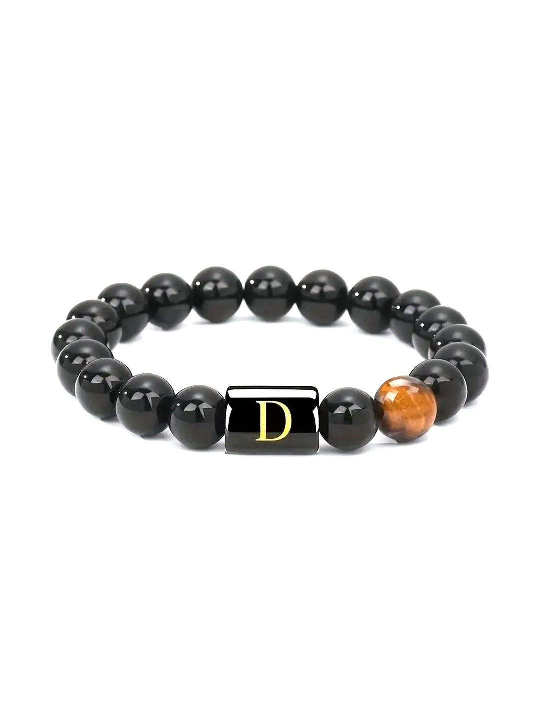 EDMIRIA Ceramic Letter Link with Black Onyx & Tiger Eye Beads Natural Stone Bracelet