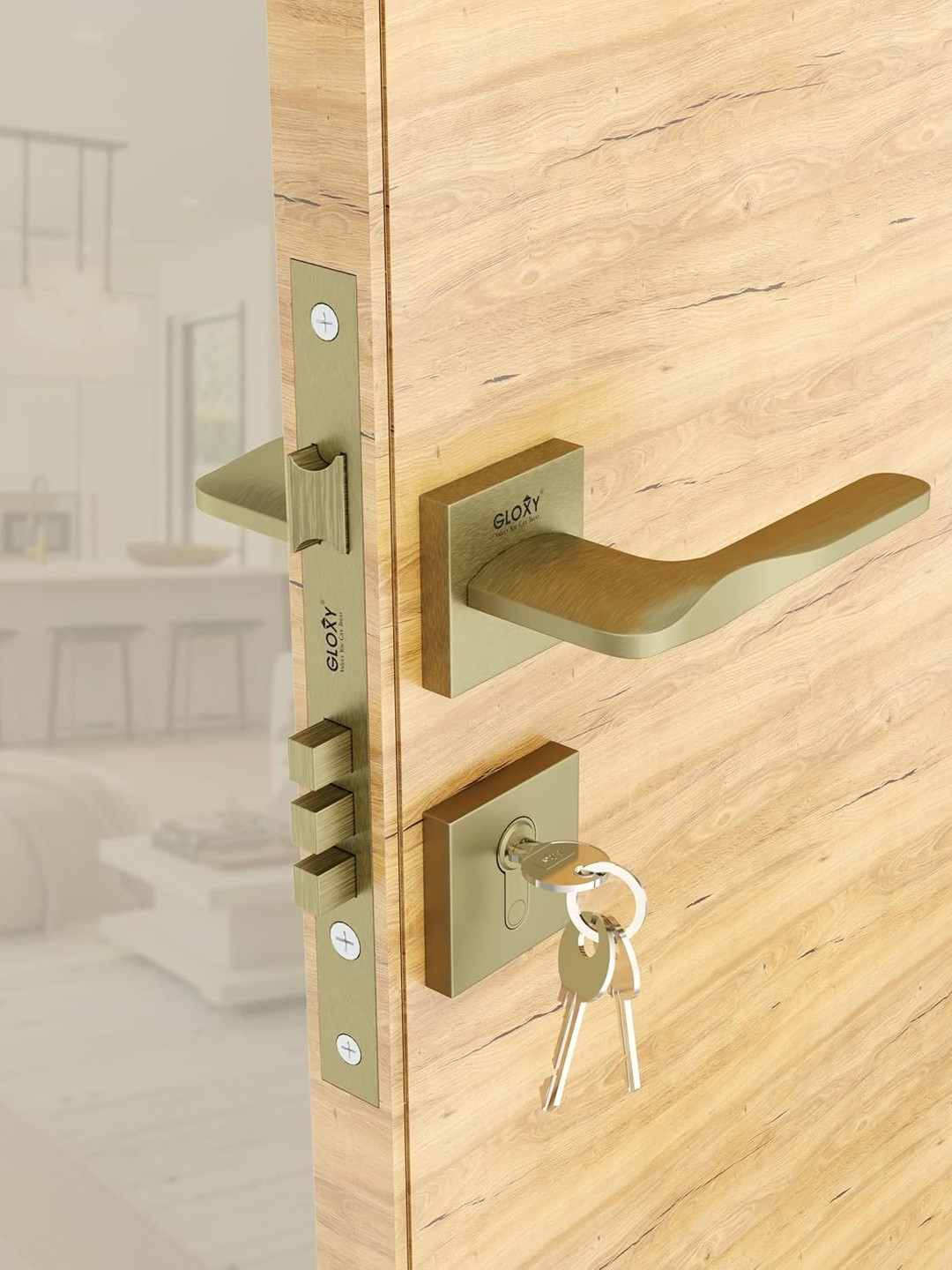 GLOXY Zinc Mortise Door Locks for Main Door Bedroom Door Lock Handle Set With 3 Key