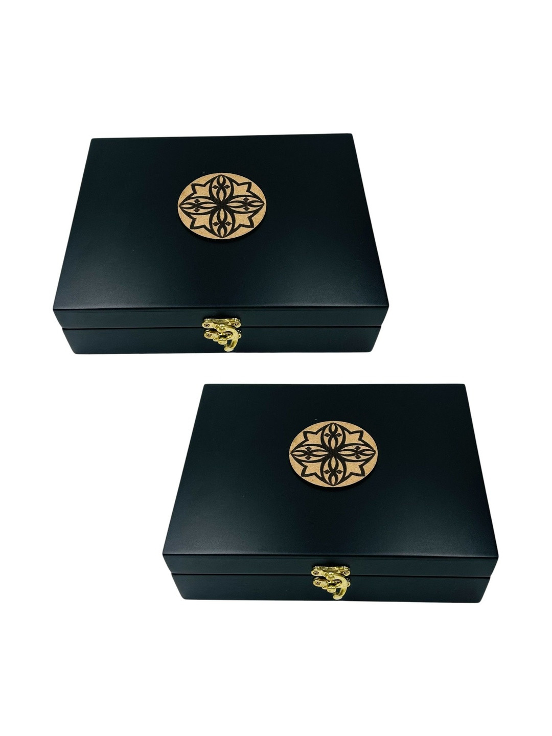 Angira handicrafts Set Of 2 Black Wooden Multipurpose Storage Box With Velvet Interior