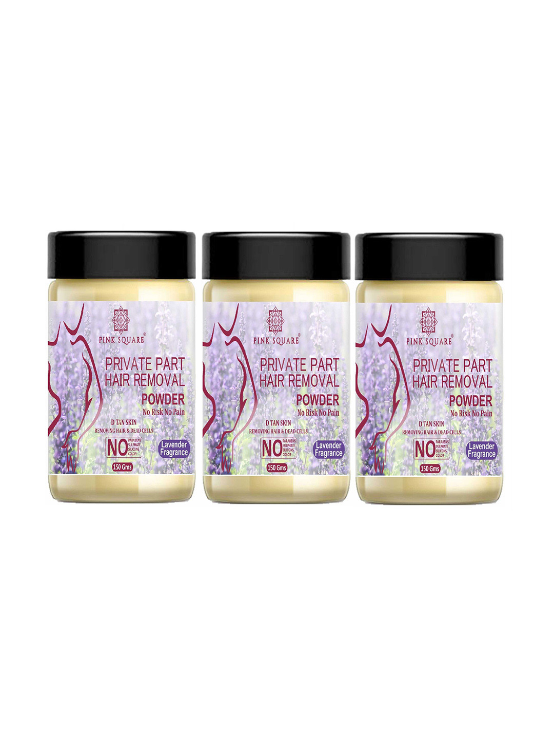 Pink Square Set Of 3 Lavender Fragrance Hair Removal Powder - 150 g Each