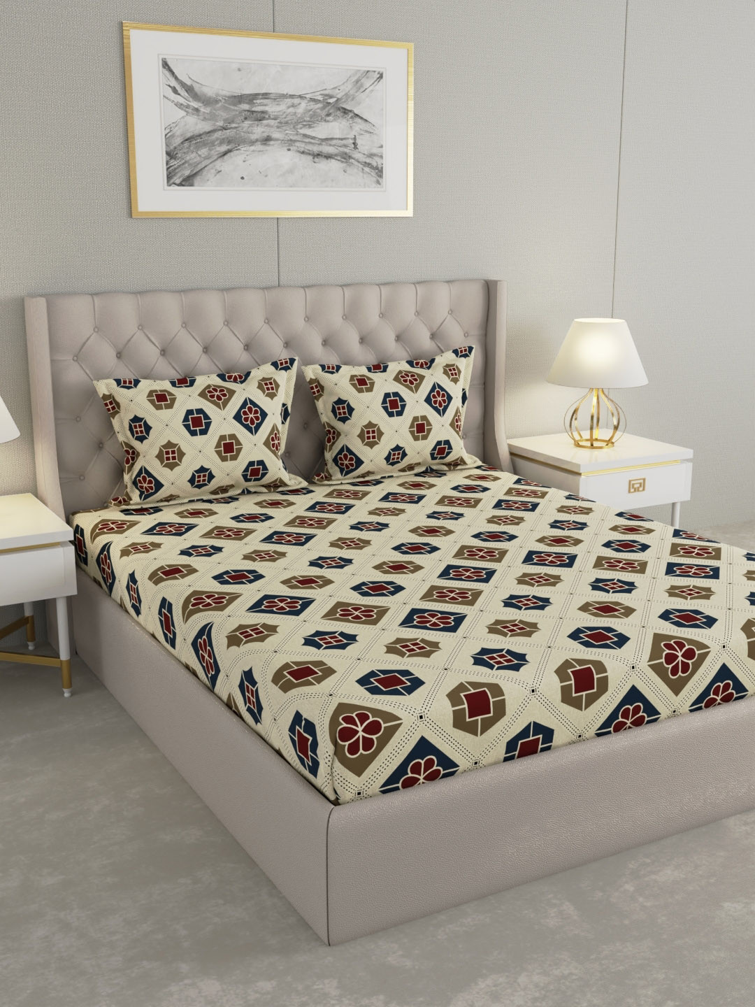 Raymond Home Memories Cream-Coloured Printed 100 TC Queen Bedsheet Set 2.25 x 2.2m