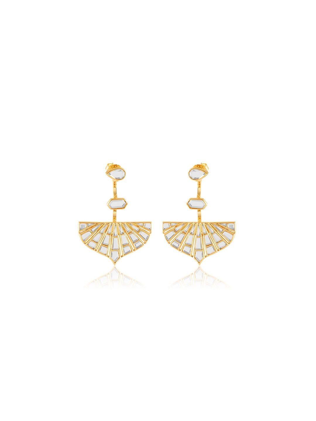 Isharya 18Kt Gold Plated Renda Statement Geometric Shapaed Stones Studded Drop Earrings