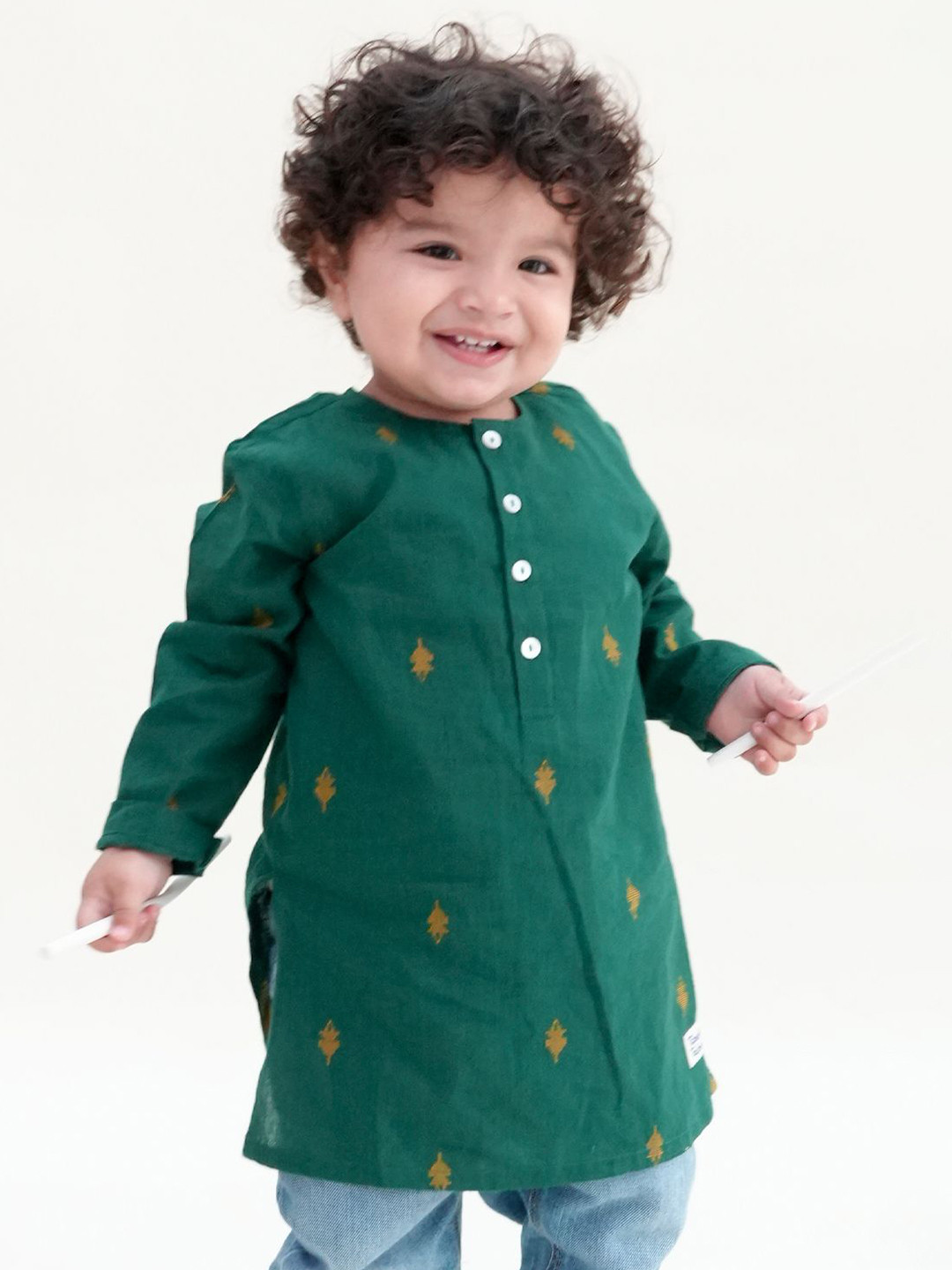 Tiber Taber Boys Green Buta Kurta