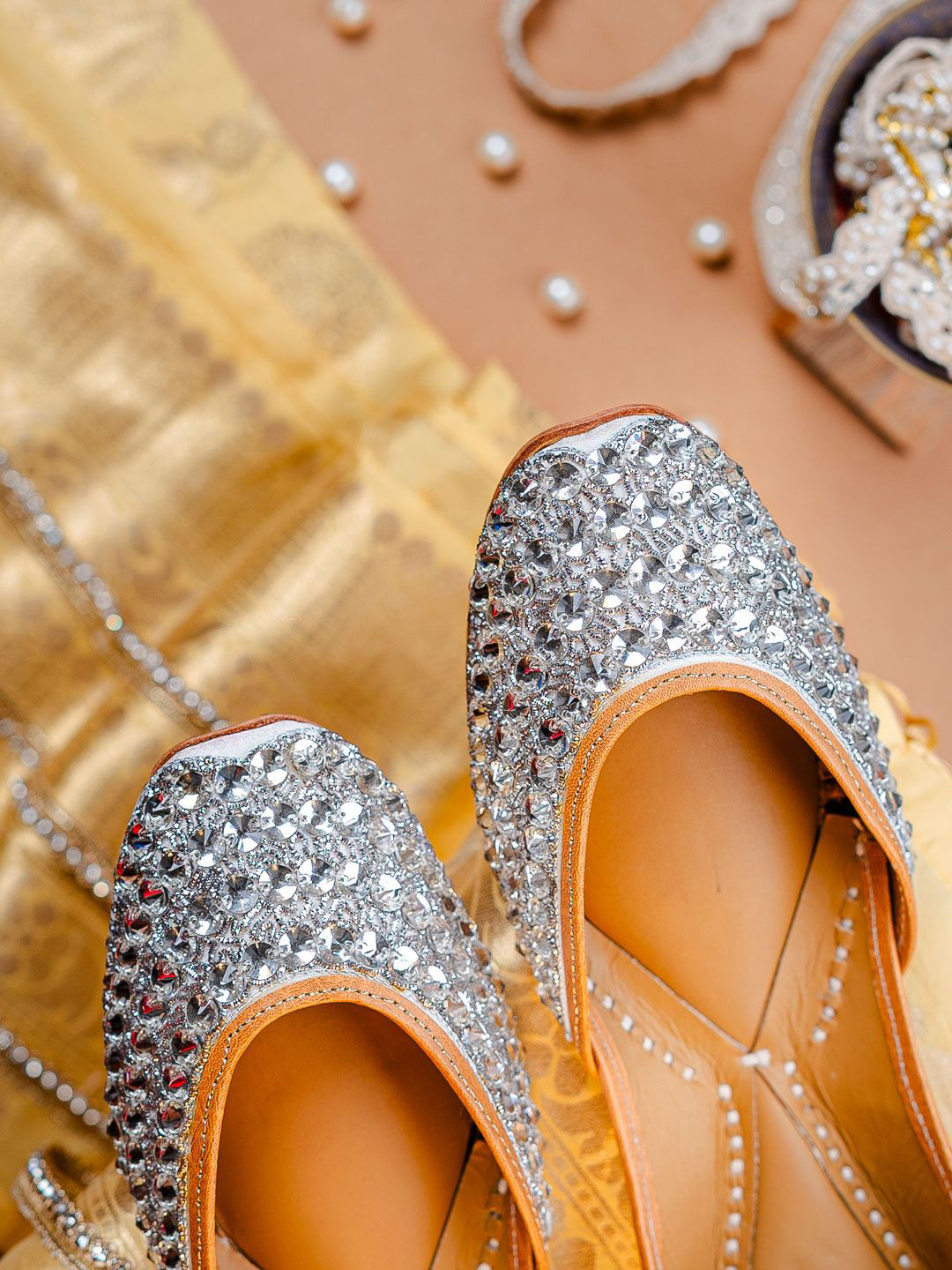 NR By Nidhi Rathi Silver Glitter Handcrafted Ethnic Juttis
