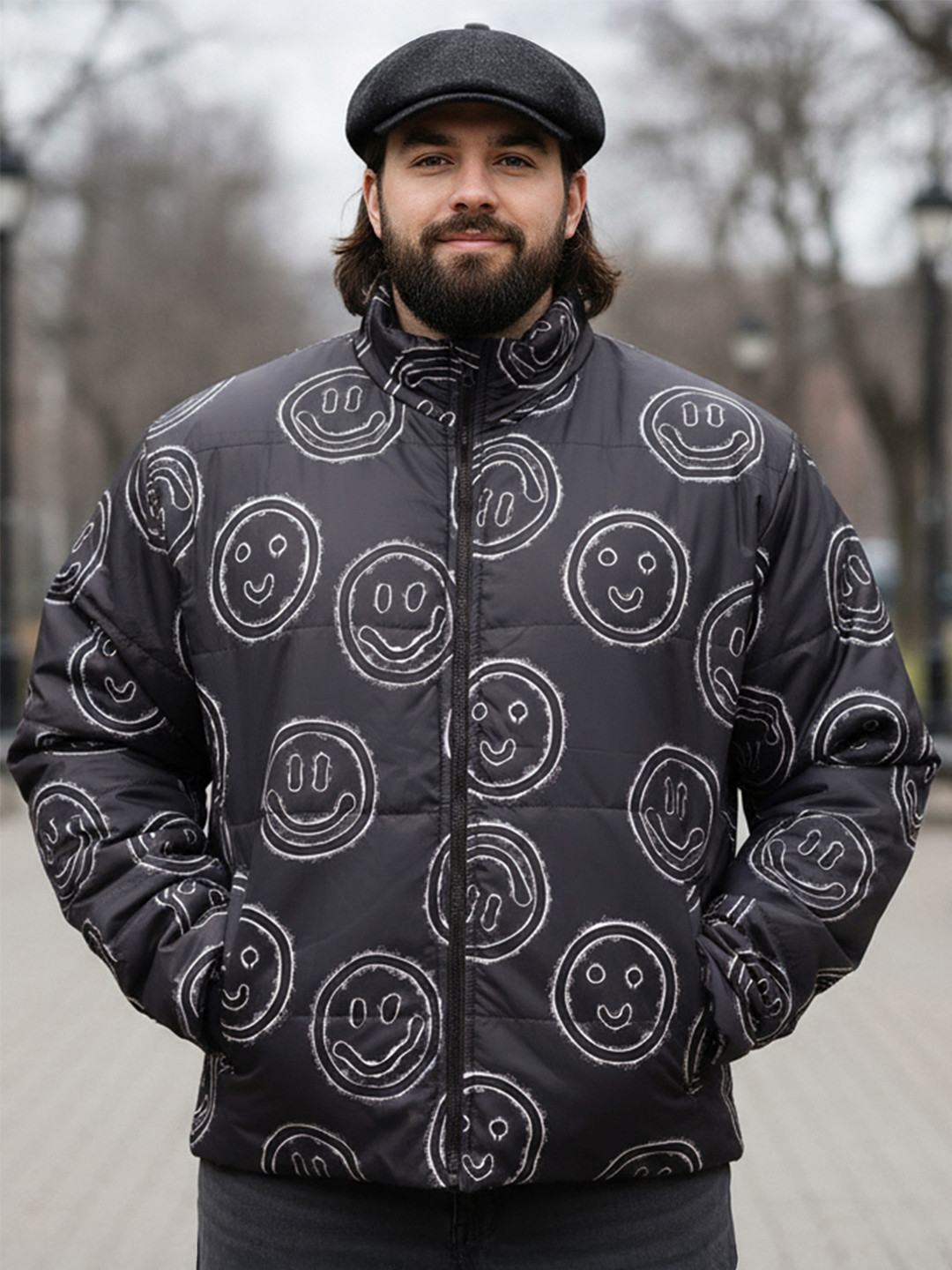 Bewakoof Plus Conversational Printed Oversized Padded Jacket