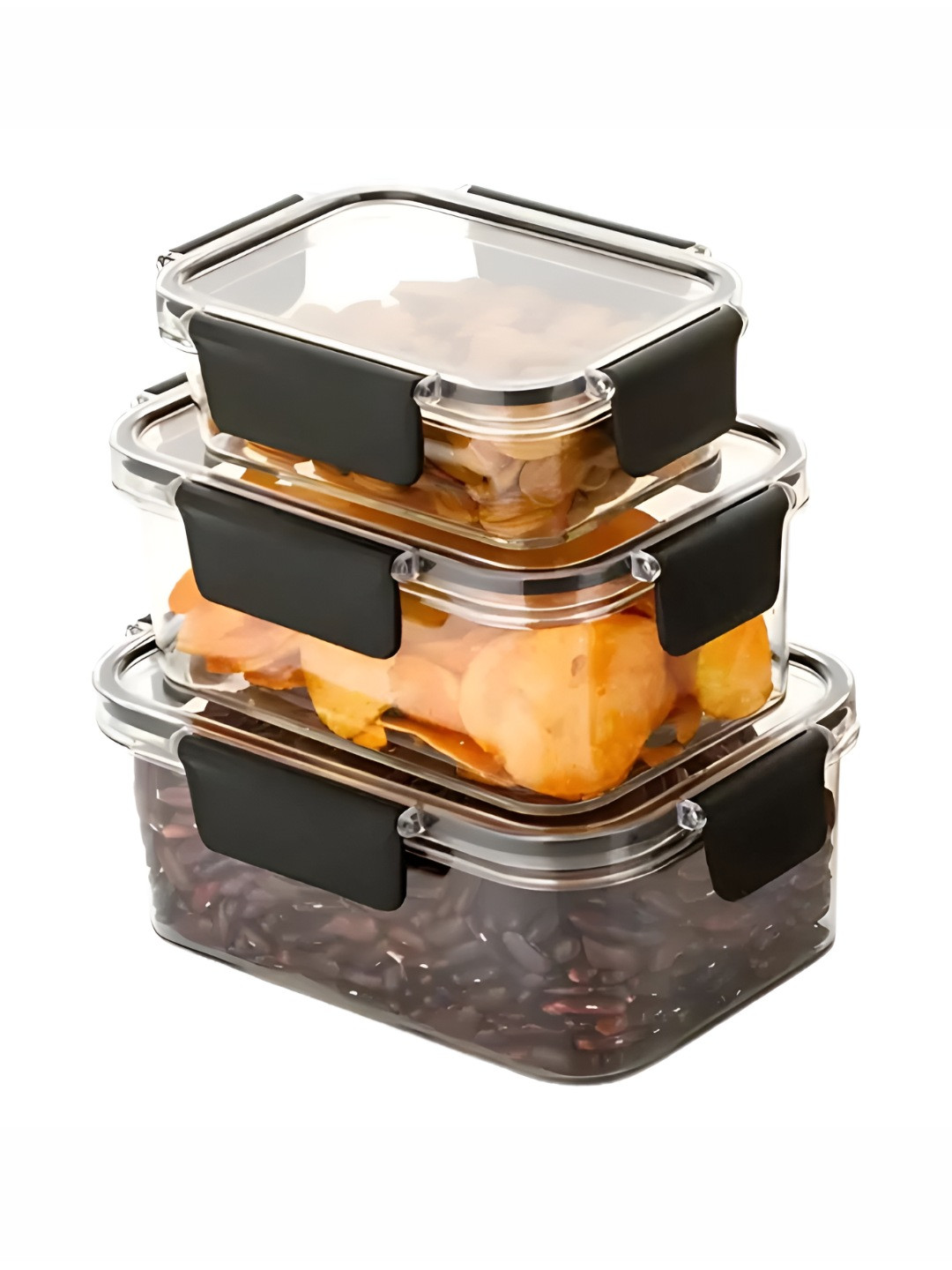 Luvis Grace Transparent & Black 3 Pieces Square Box Containers