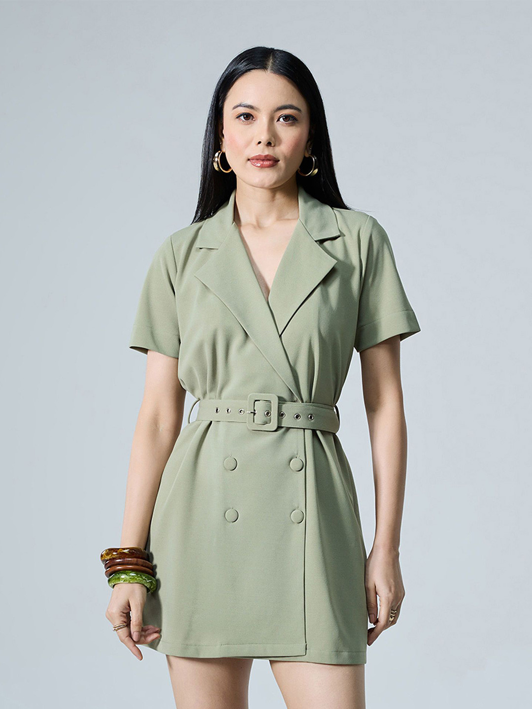 20Dresses Women Lapel Collar Half Sleeves Mini Blazer Dress