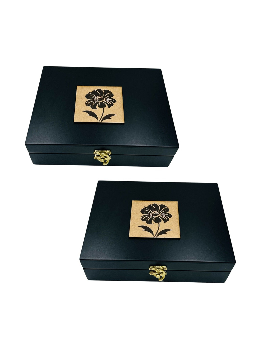 Angira handicrafts Set Of 2 Elegant Black Wooden Jewellery box with Velvet Interior