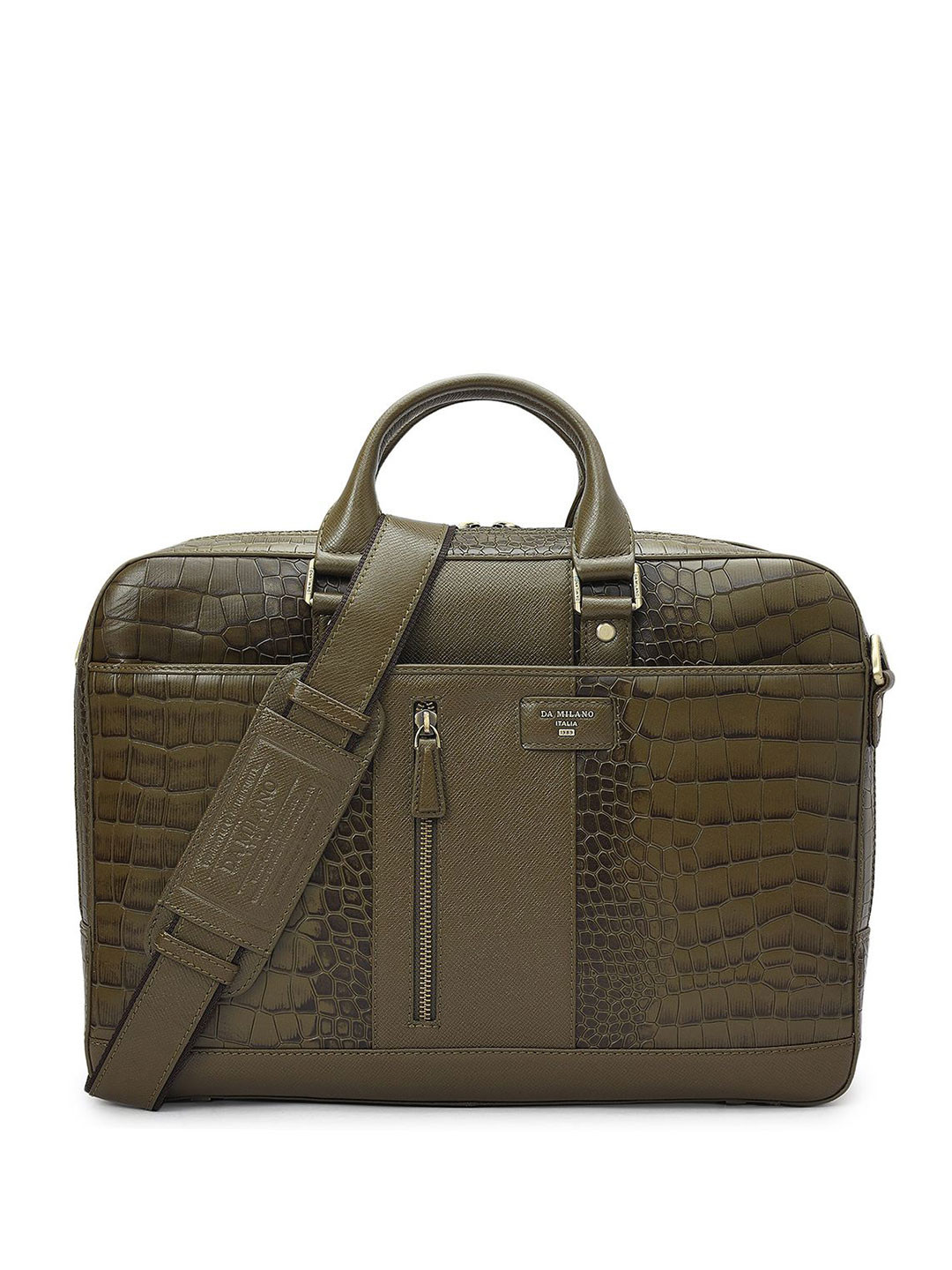 Da Milano Men Textured Leather Laptop Bag with Two Handles
