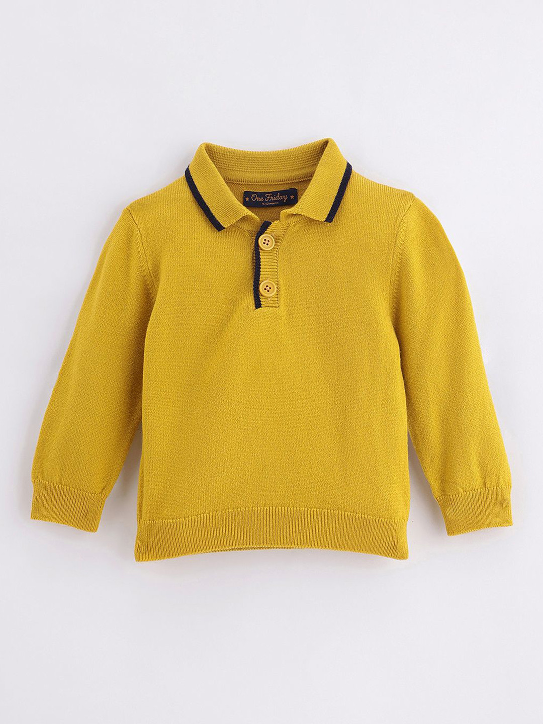 One Friday Boys Mustard Knit Polo Neck Full Sleeves Sweater