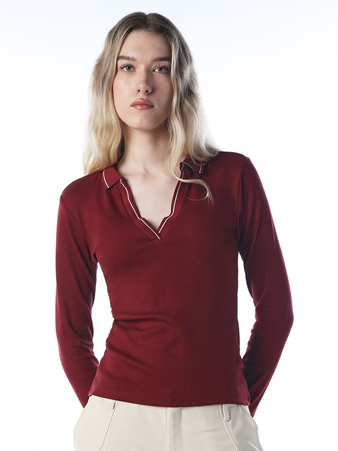 ONLY Polo Collar Long Sleeves Slim Fit T-shirt