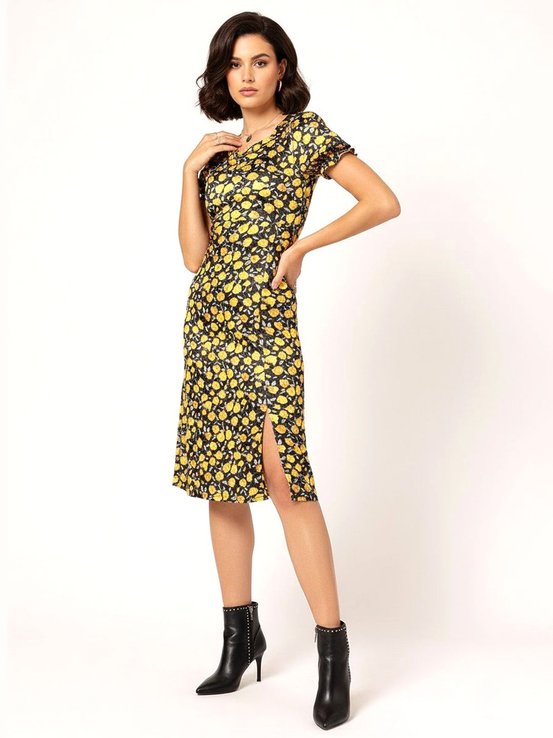 DressBerry Sunshine Serenade Floral Femme Puff Sleeve A-Line Dress