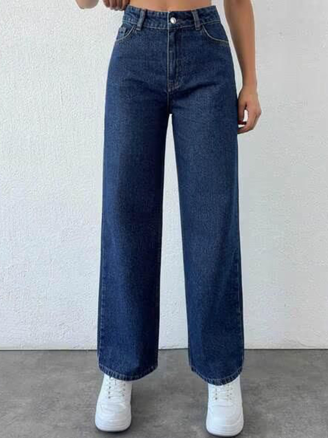 AngelFab Women Wide Leg High-Rise Stretchable Denim Jeans