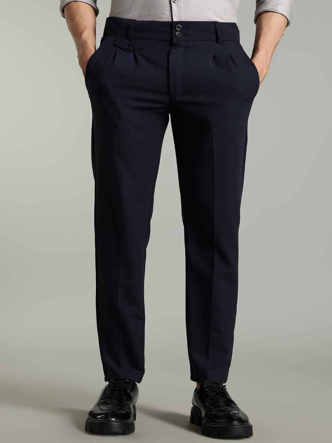 PAUL STREET Men Smart Easy Wash Pleated Formal Trousers