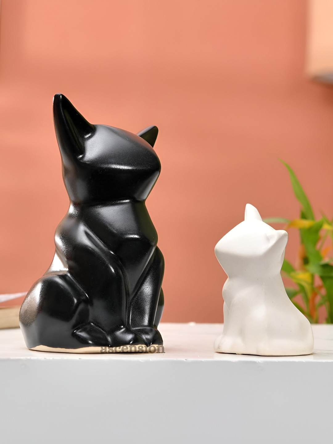 Ascension Black & White 2 Pieces Fox Ceramic Figurine Showpieces