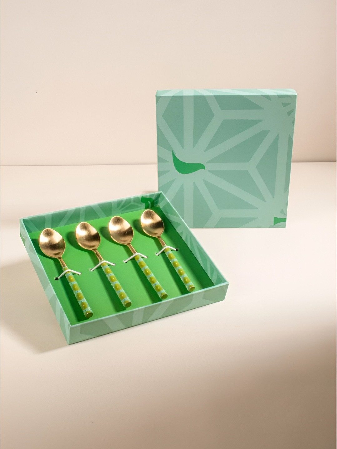 FREEDOM TREE Tulukka Green & Gold Toned 4 Pieces Steel Coffee Spoons